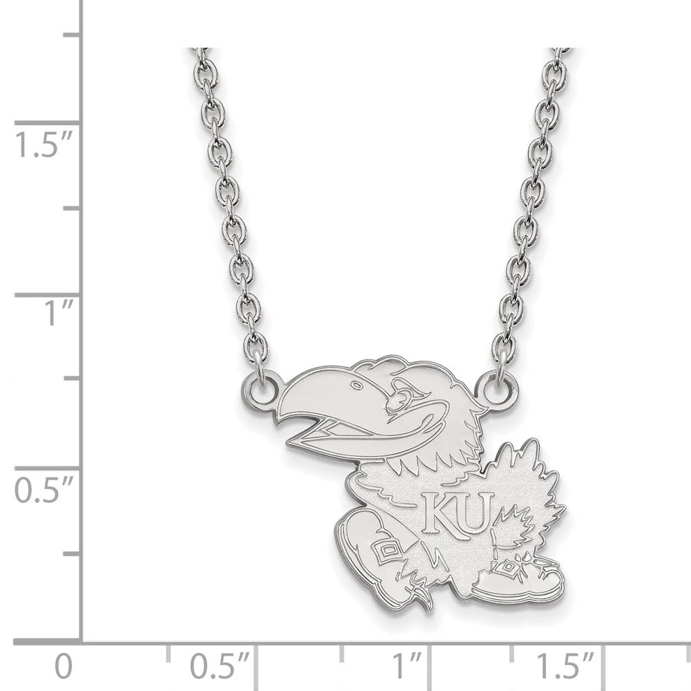 Alternate view of the 10k White Gold U of Kansas Large Jayhawk Pendant Necklace by The Black Bow Jewelry Co.