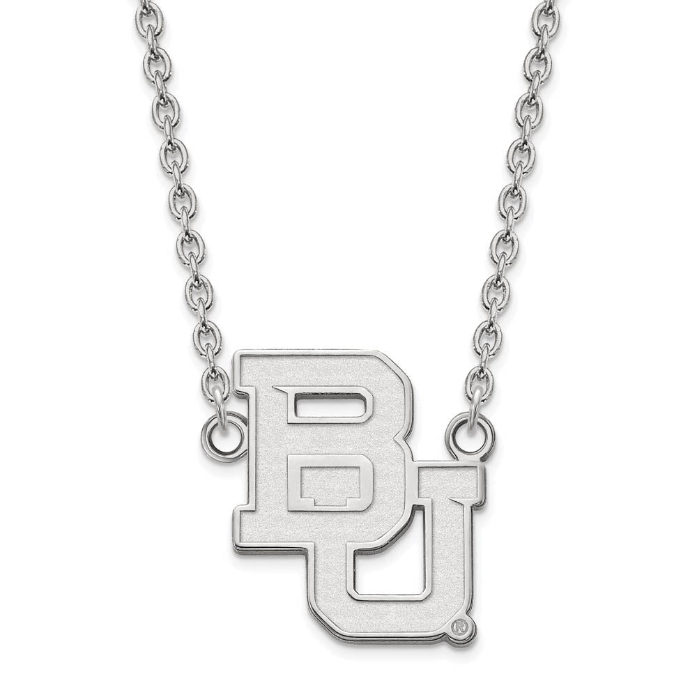 10k White Gold Baylor U Large 'BU' Pendant Necklace, Item N11733 by The Black Bow Jewelry Co.