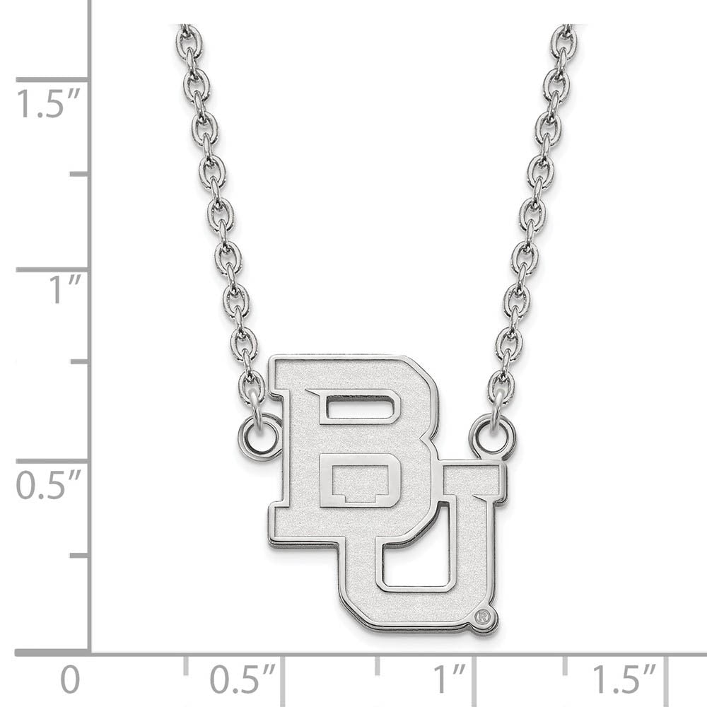 Alternate view of the 10k White Gold Baylor U Large 'BU' Pendant Necklace by The Black Bow Jewelry Co.