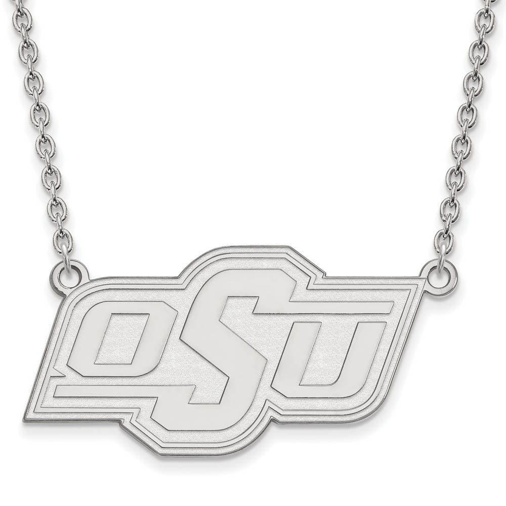 10k White Gold Oklahoma State OSU Large Pendant Necklace, Item N11736 by The Black Bow Jewelry Co.