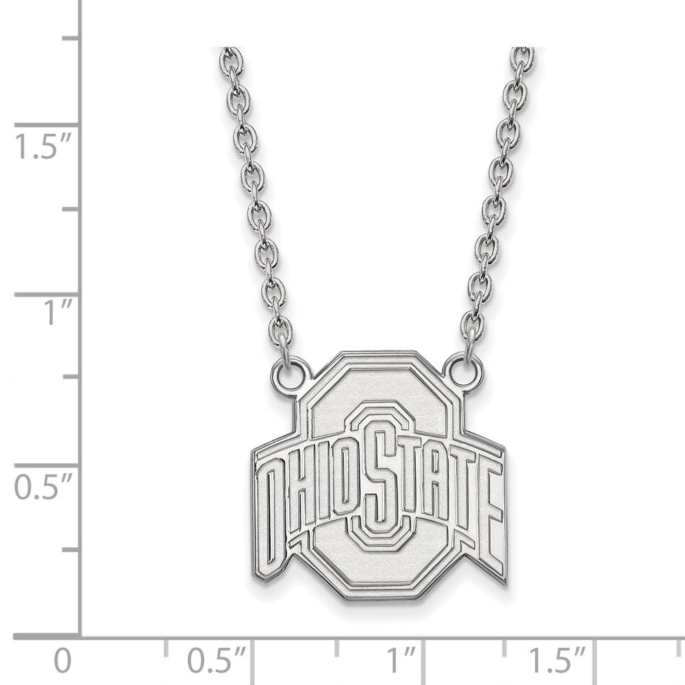 Alternate view of the 10k White Gold Ohio State Large Logo Pendant Necklace by The Black Bow Jewelry Co.