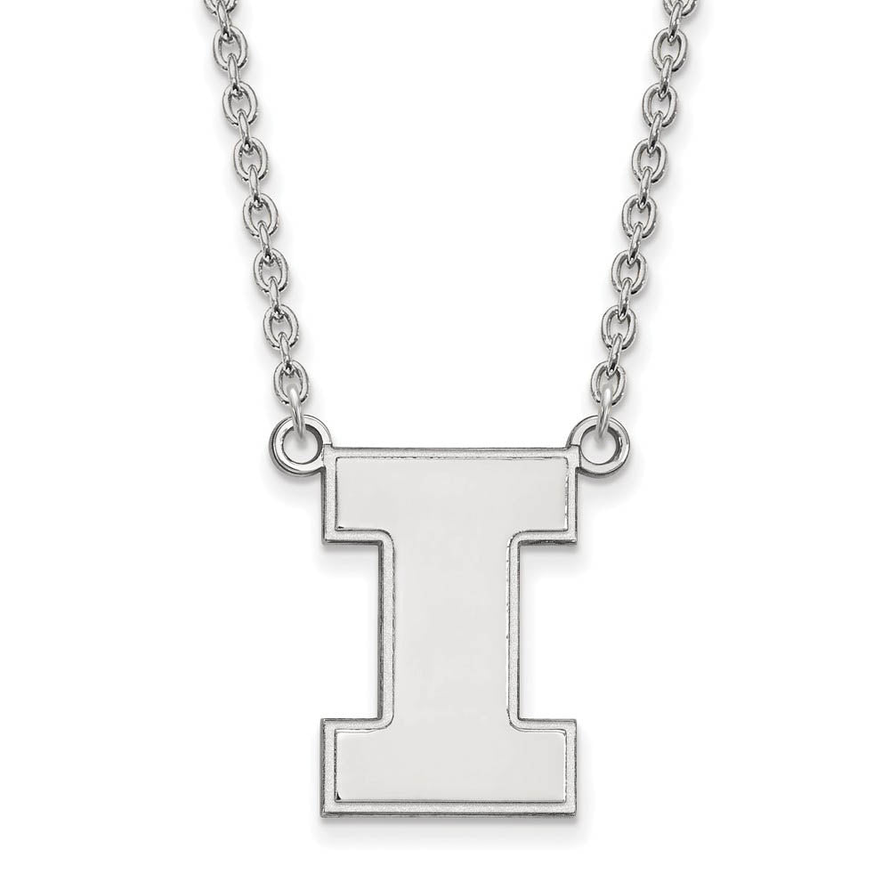 10k White Gold U of Illinois Large Initial I Pendant Necklace, Item N11751 by The Black Bow Jewelry Co.