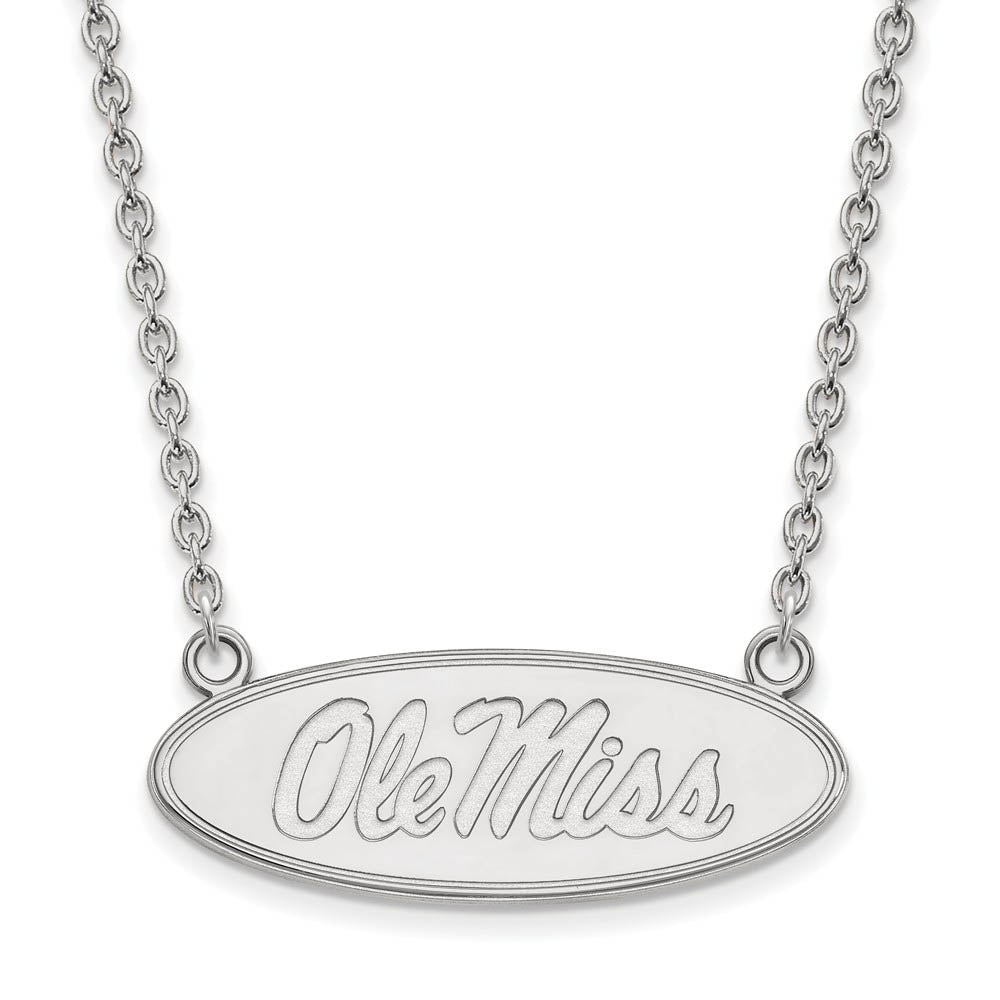 10k White Gold U of Mississippi Large Ole Miss Pendant Necklace, Item N11755 by The Black Bow Jewelry Co.