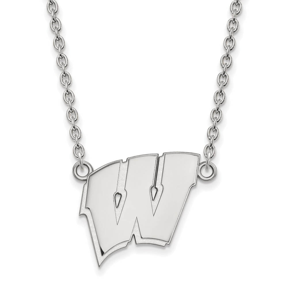 10k White Gold U of Wisconsin Large Badger Pendant Necklace  10k White Gold U. of Wisconsin Large Badgers Pendant main image 2