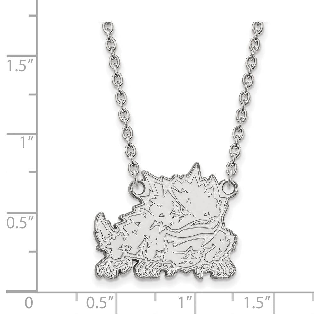 Alternate view of the 10k White Gold Texas Christian U Large Pendant Necklace by The Black Bow Jewelry Co.