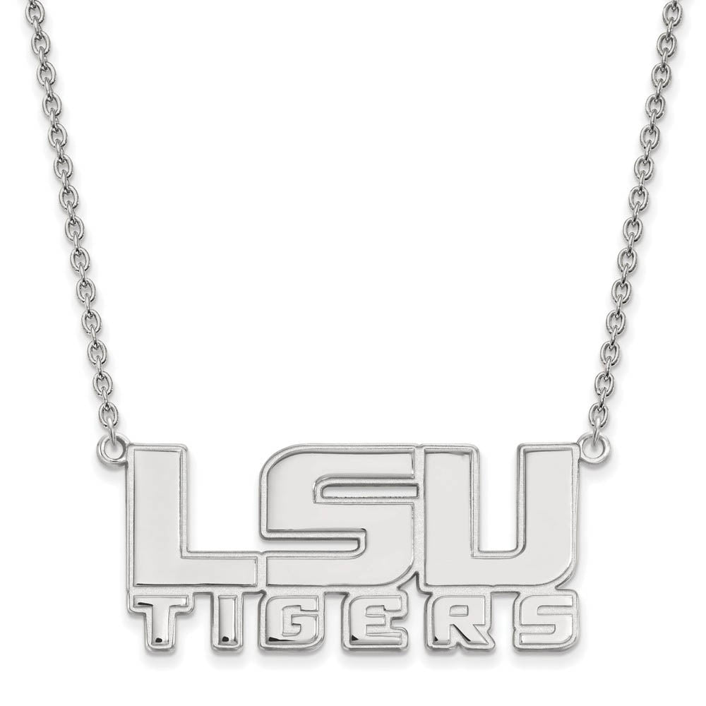 10k White Gold Louisiana State Large 'LSU' Pendant Necklace, Item N11773 by The Black Bow Jewelry Co.