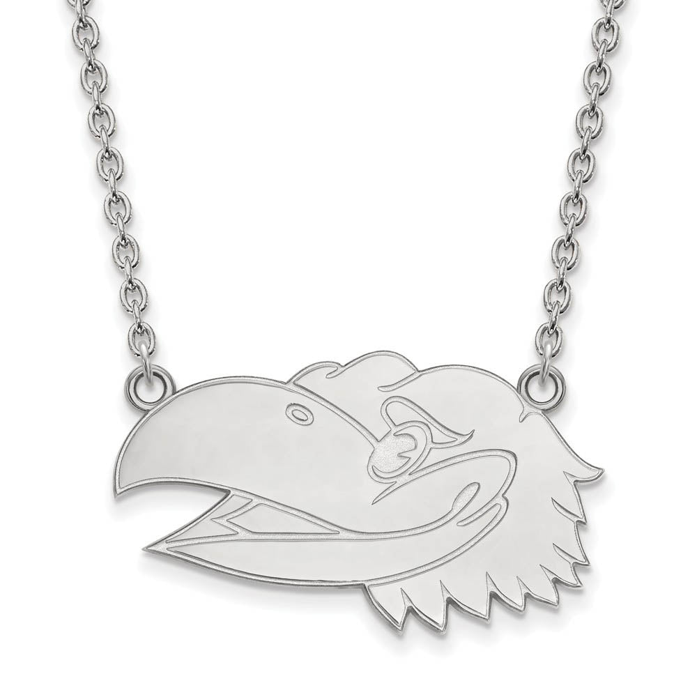 10k White Gold U of Kansas Lg Jayhawk Pendant Necklace, Item N11774 by The Black Bow Jewelry Co.