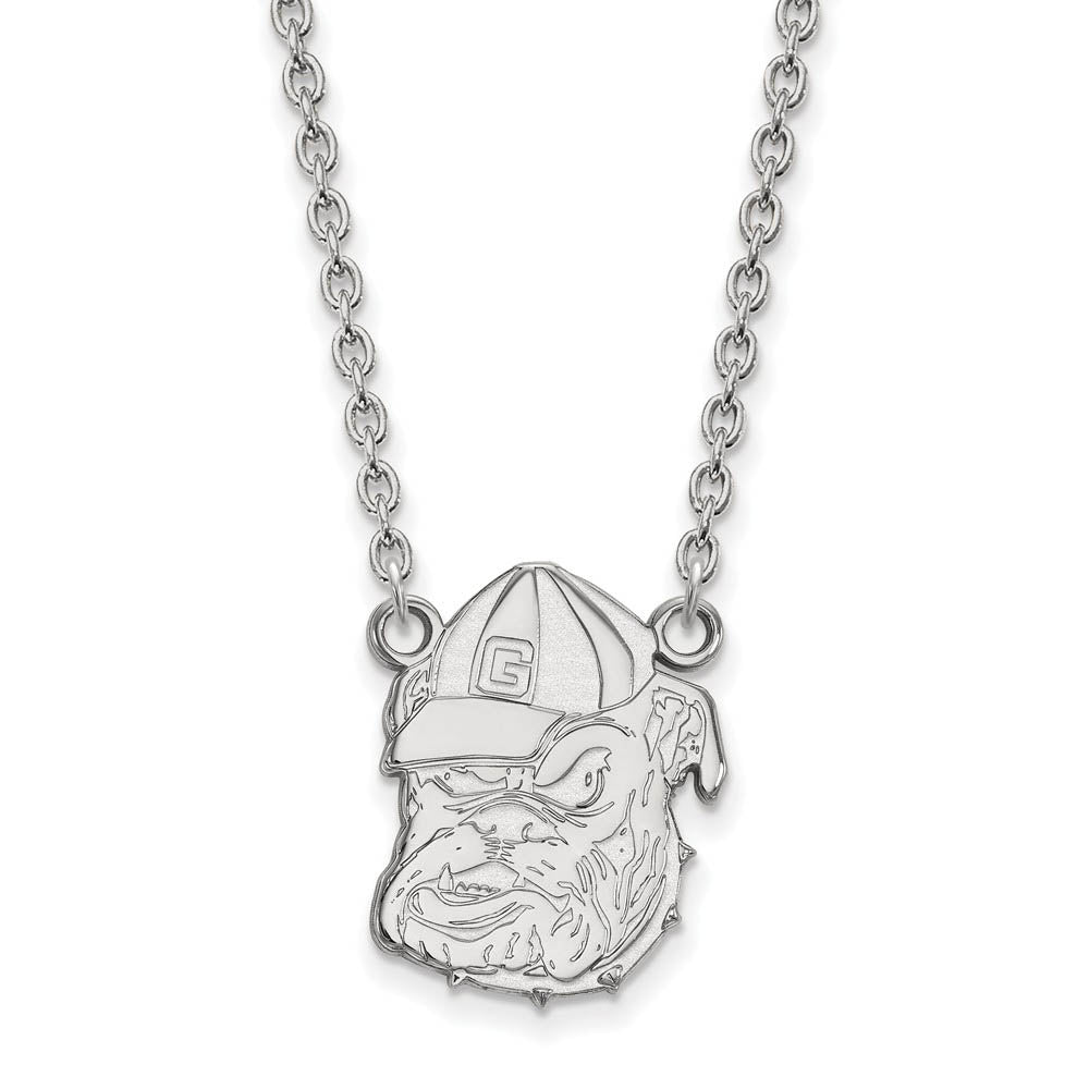 10k White Gold U of Georgia Large Bulldog Pendant Necklace, Item N11788 by The Black Bow Jewelry Co.