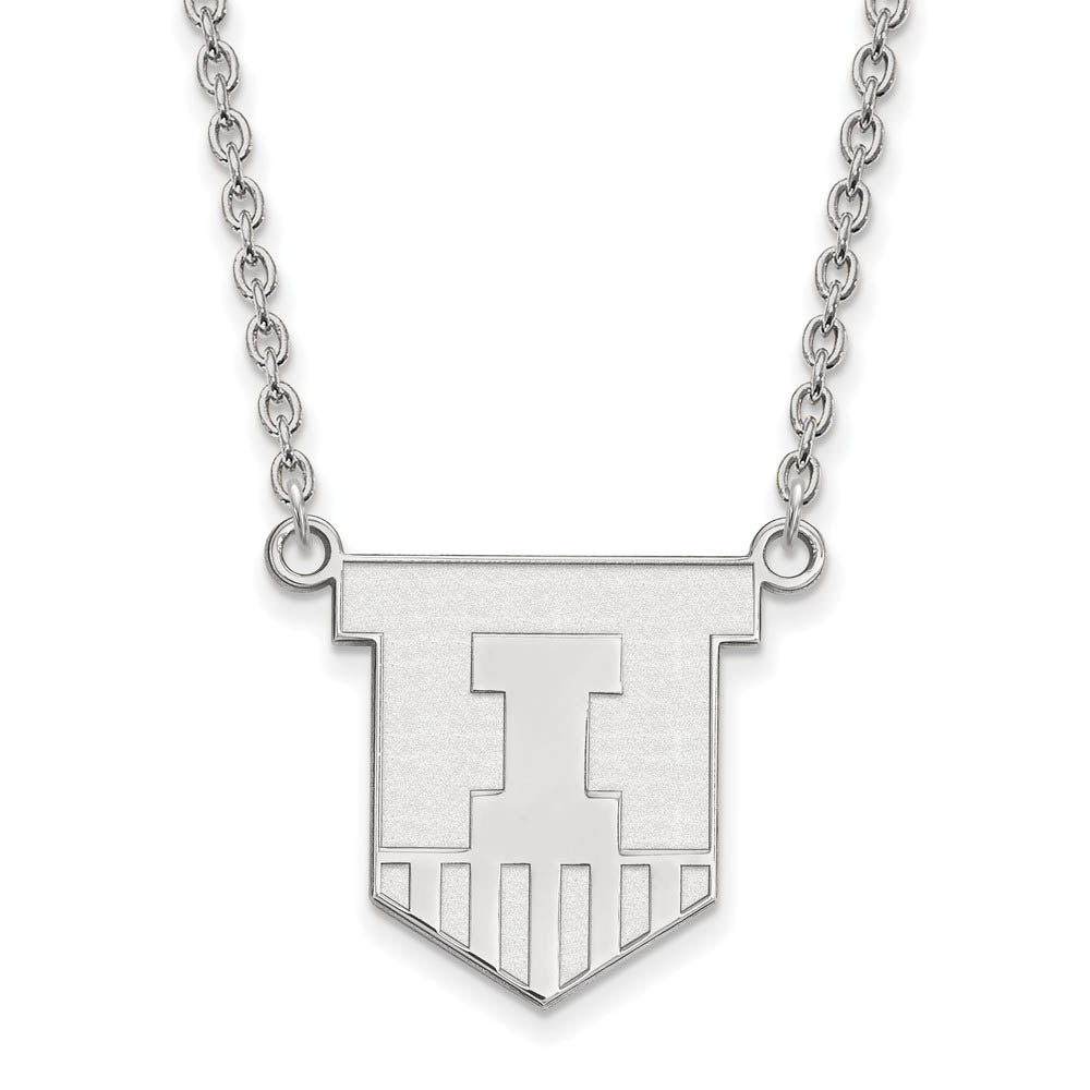 10k White Gold U of Illinois Large Shield Pendant Necklace, Item N11789 by The Black Bow Jewelry Co.
