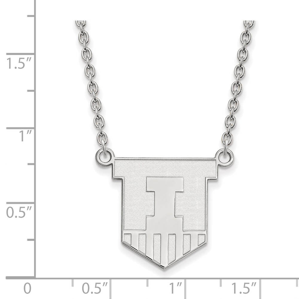 Alternate view of the 10k White Gold U of Illinois Large Shield Pendant Necklace by The Black Bow Jewelry Co.