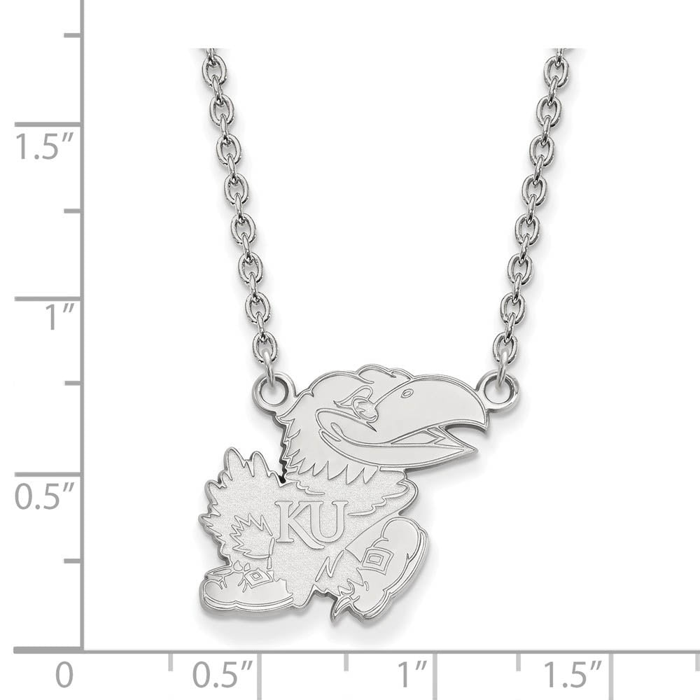 Alternate view of the 10k White Gold U of Kansas Large Pendant Necklace by The Black Bow Jewelry Co.