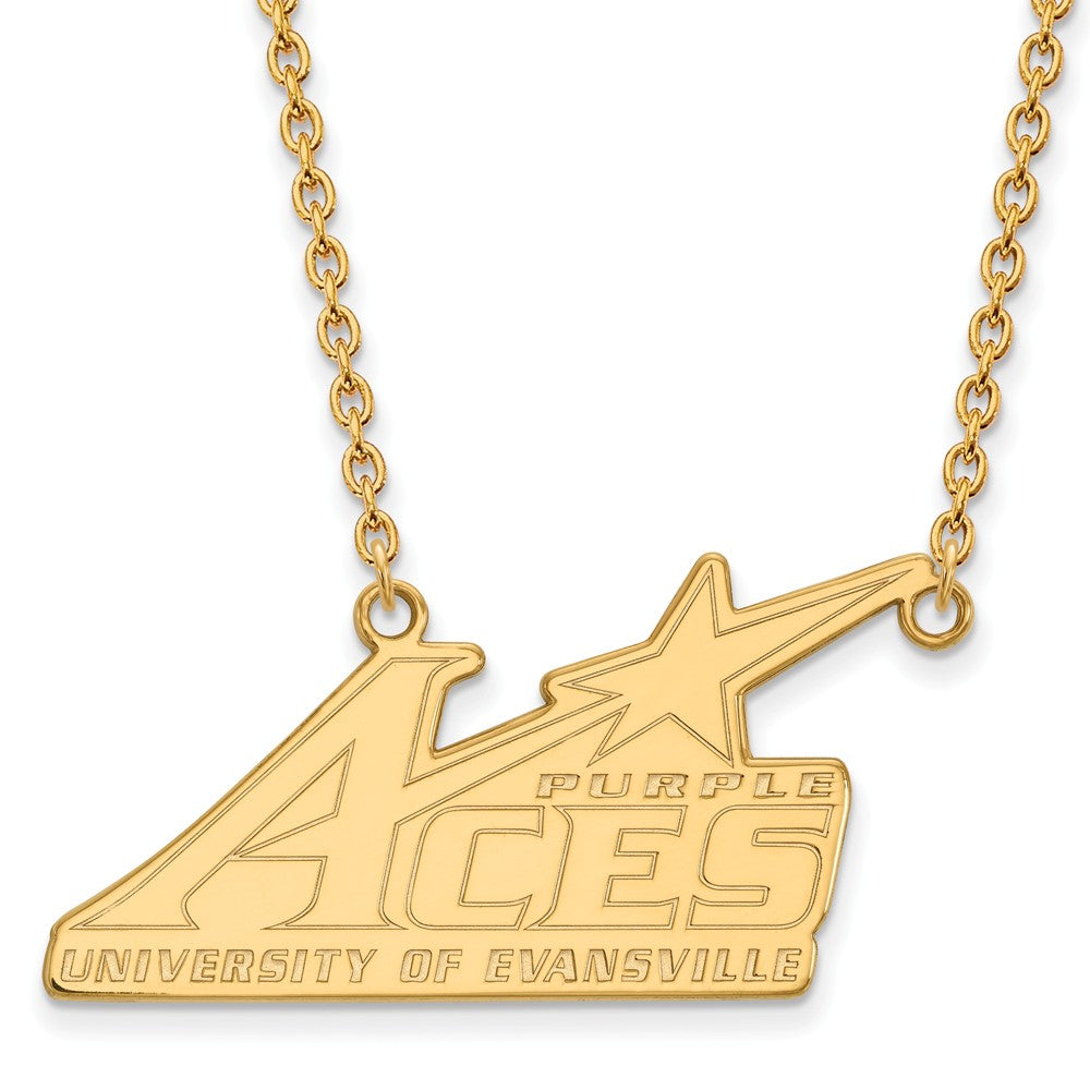 10k Yellow Gold U of Evansville Large Pendant Necklace, Item N11817 by The Black Bow Jewelry Co.