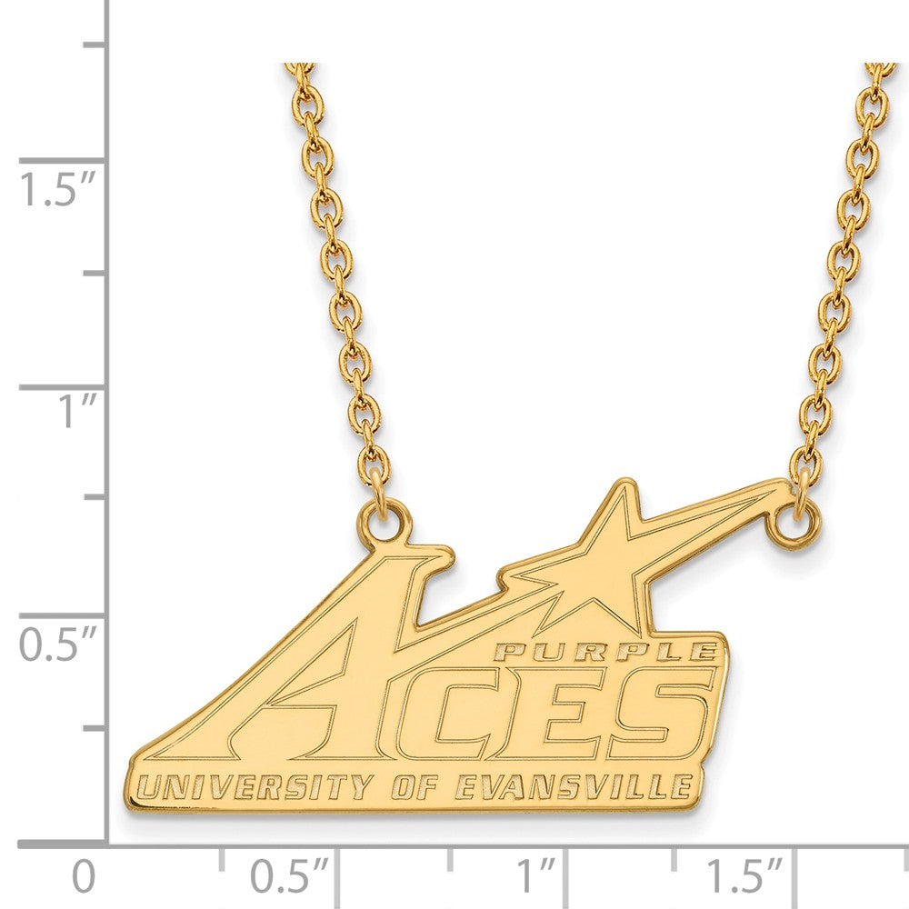 Alternate view of the 10k Yellow Gold U of Evansville Large Pendant Necklace by The Black Bow Jewelry Co.