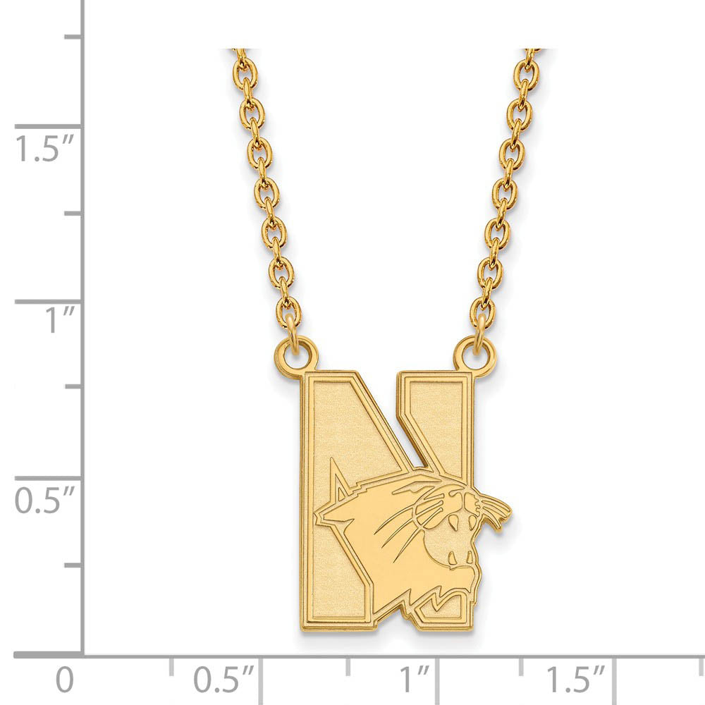 Alternate view of the 10k Yellow Gold Northwestern U Large Pendant Necklace by The Black Bow Jewelry Co.