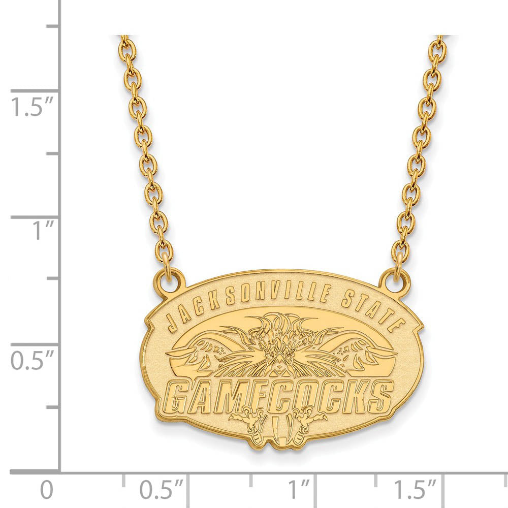 Alternate view of the 10k Yellow Gold Jacksonville State Large Pendant Necklace by The Black Bow Jewelry Co.