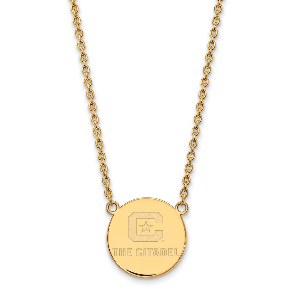 Alternate view of the 10K Yellow Gold The Citadel Large Disc Necklace, 18 Inch by The Black Bow Jewelry Co.