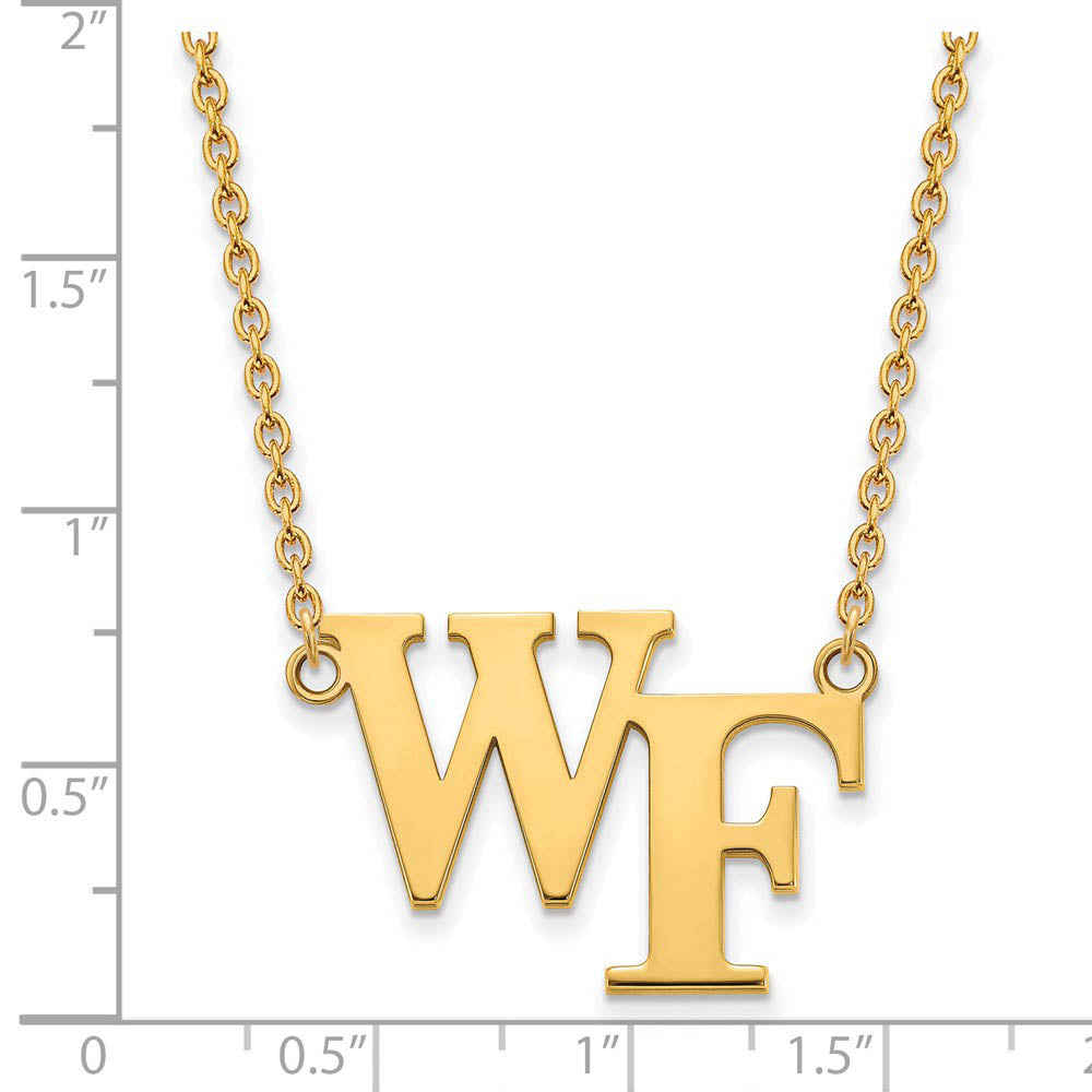 Alternate view of the 10k Yellow Gold Wake Forest U Large 'WF' Pendant Necklace by The Black Bow Jewelry Co.