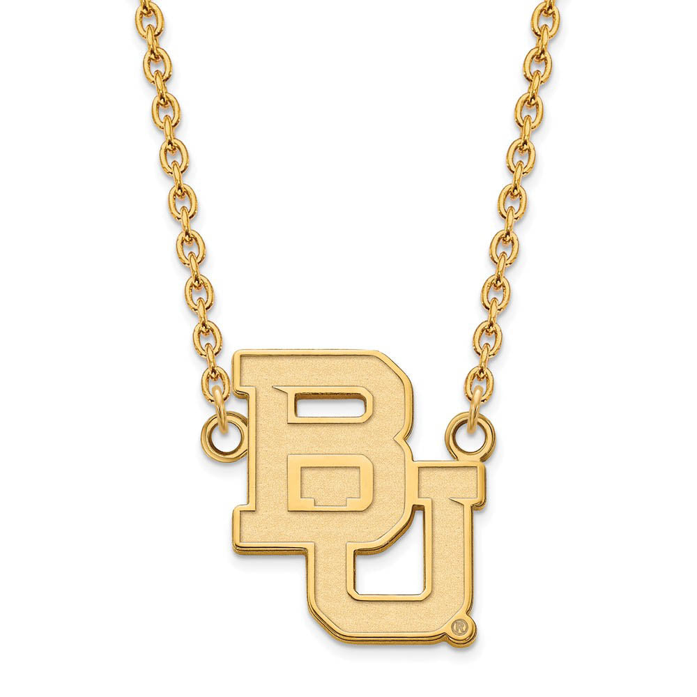 10k Yellow Gold Baylor U Large 'BU' Name Pendant Necklace, Item N11921 by The Black Bow Jewelry Co.