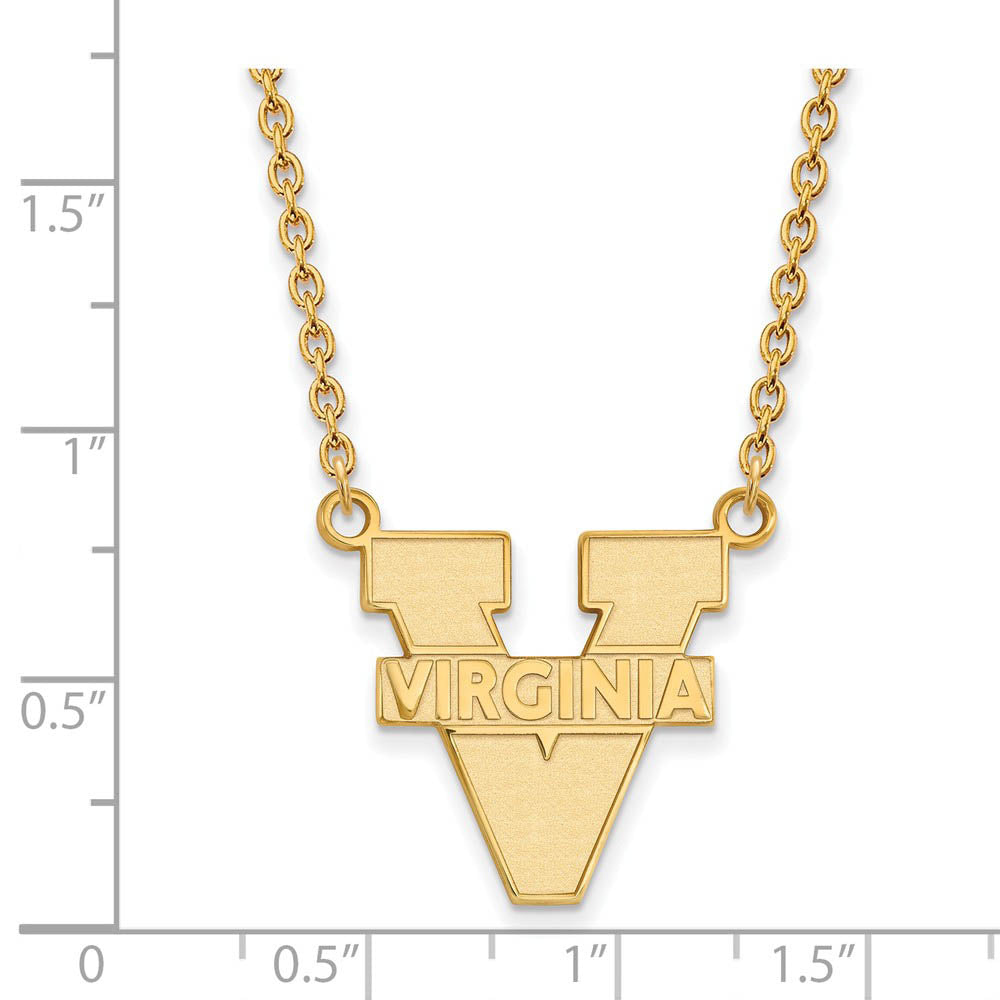 Alternate view of the 10k Yellow Gold U of Virginia Large 'V' Logo Pendant Necklace by The Black Bow Jewelry Co.