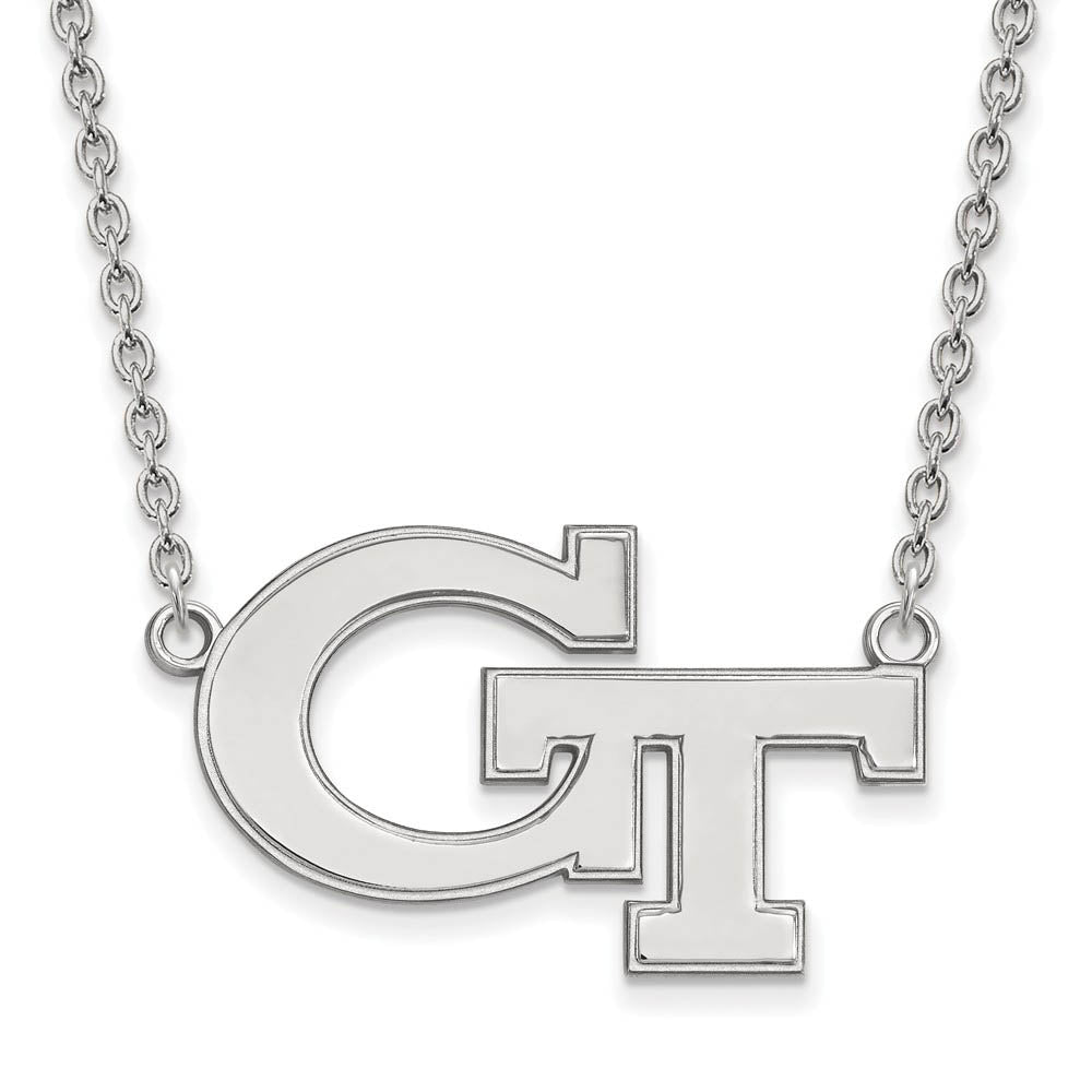 14k White Gold Georgia Technology Large 'GT' Pendant Necklace, Item N12057 by The Black Bow Jewelry Co.
