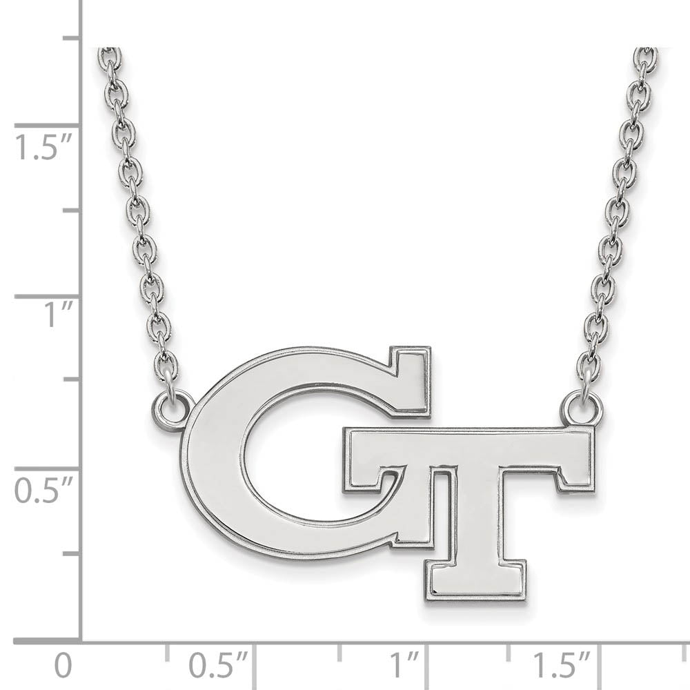 Alternate view of the 14k White Gold Georgia Technology Large 'GT' Pendant Necklace by The Black Bow Jewelry Co.