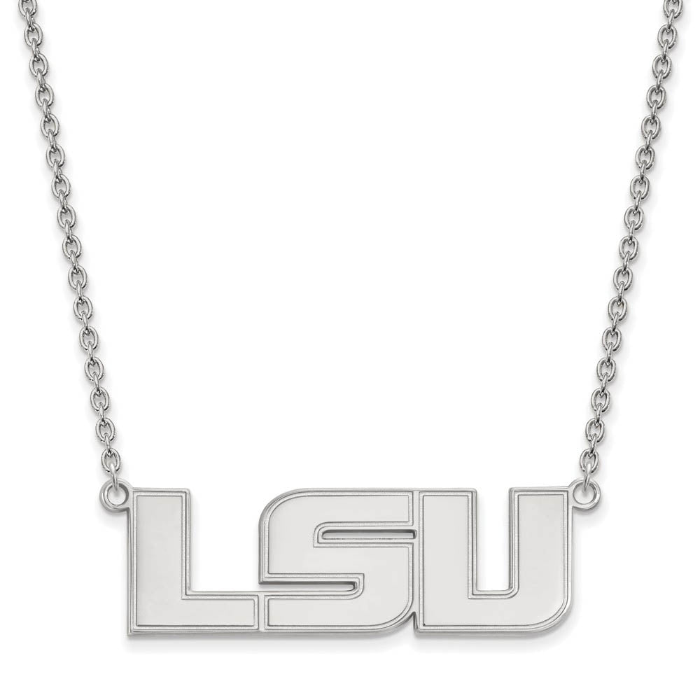 14k White Gold Louisiana State Large 'LSU' Pendant Necklace, Item N12059 by The Black Bow Jewelry Co.