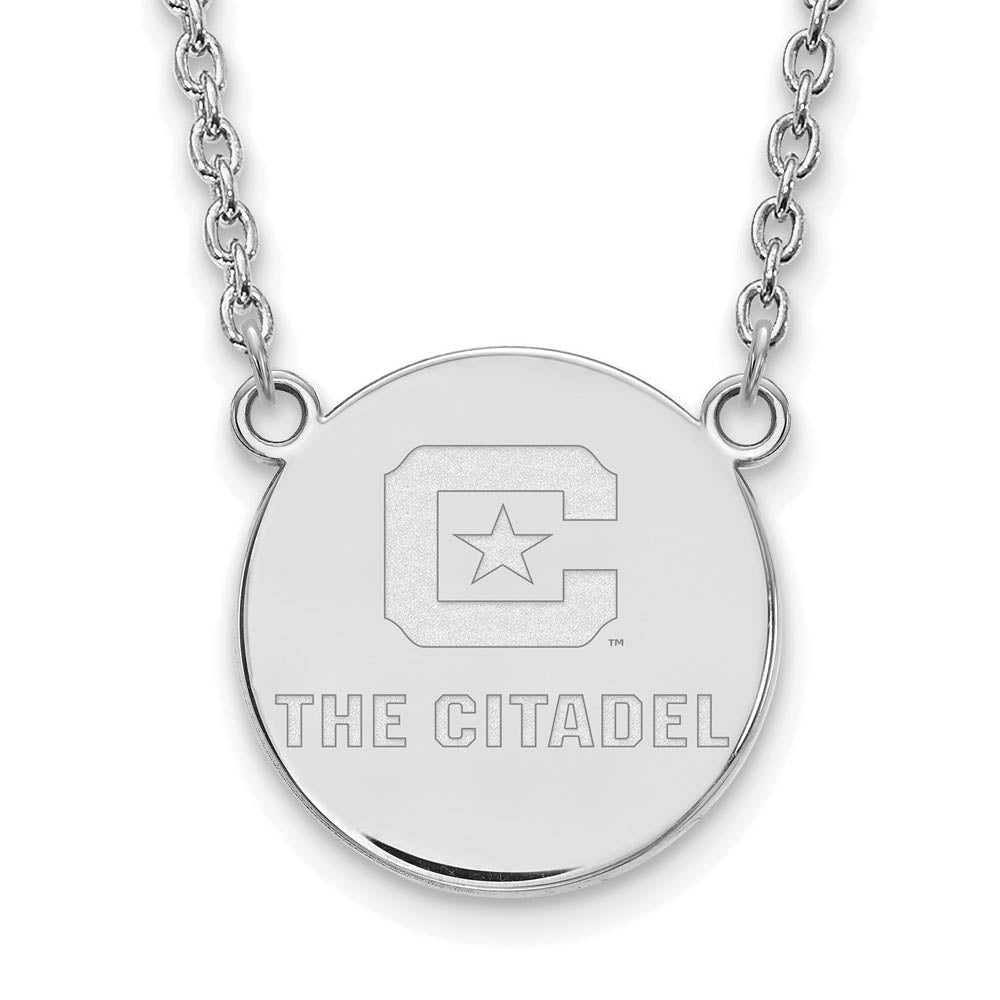 14K White Gold The Citadel Large Disc Necklace, 18 Inch, Item N12063 by The Black Bow Jewelry Co.