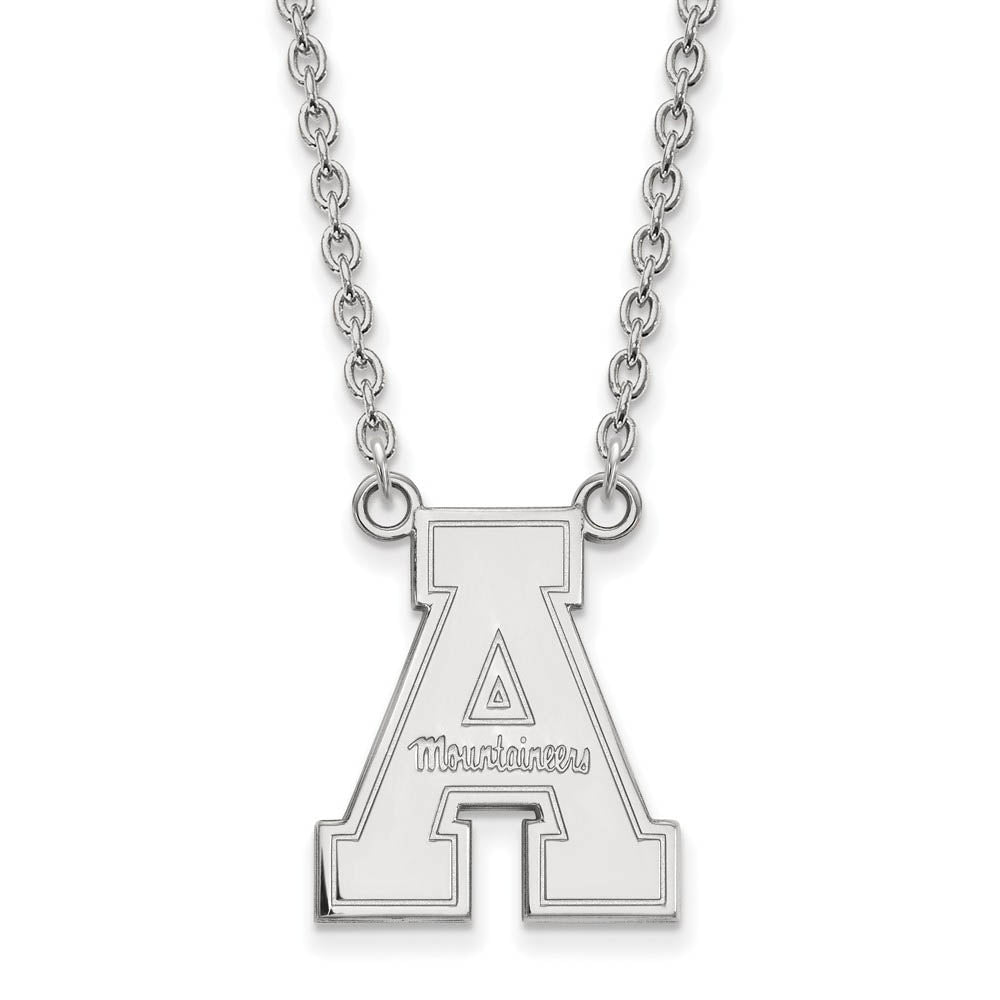 14k White Gold Appalachian State Large Pendant Necklace, Item N12077 by The Black Bow Jewelry Co.