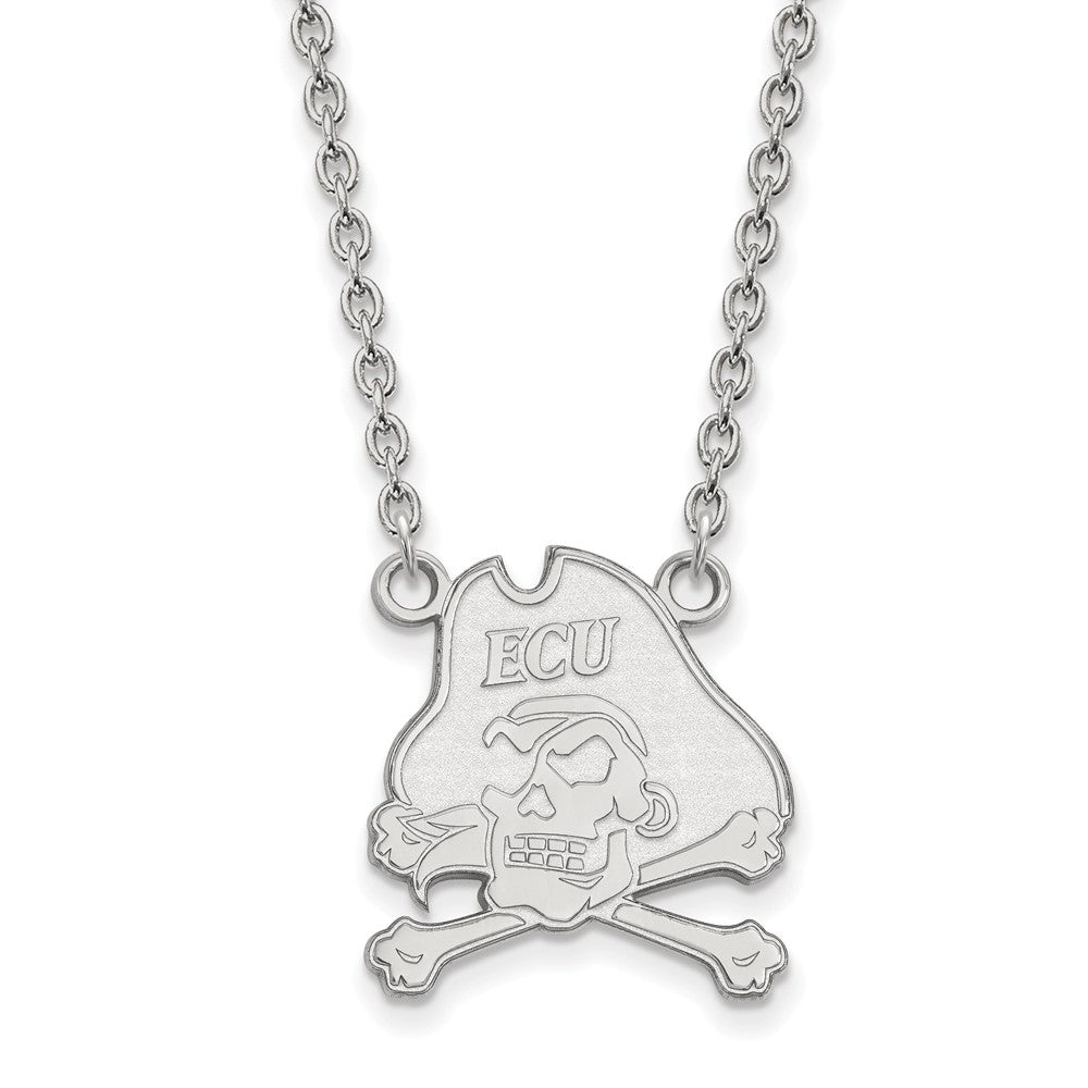 14k White Gold East Carolina U Large Pirate Pendant Necklace, Item N12083 by The Black Bow Jewelry Co.