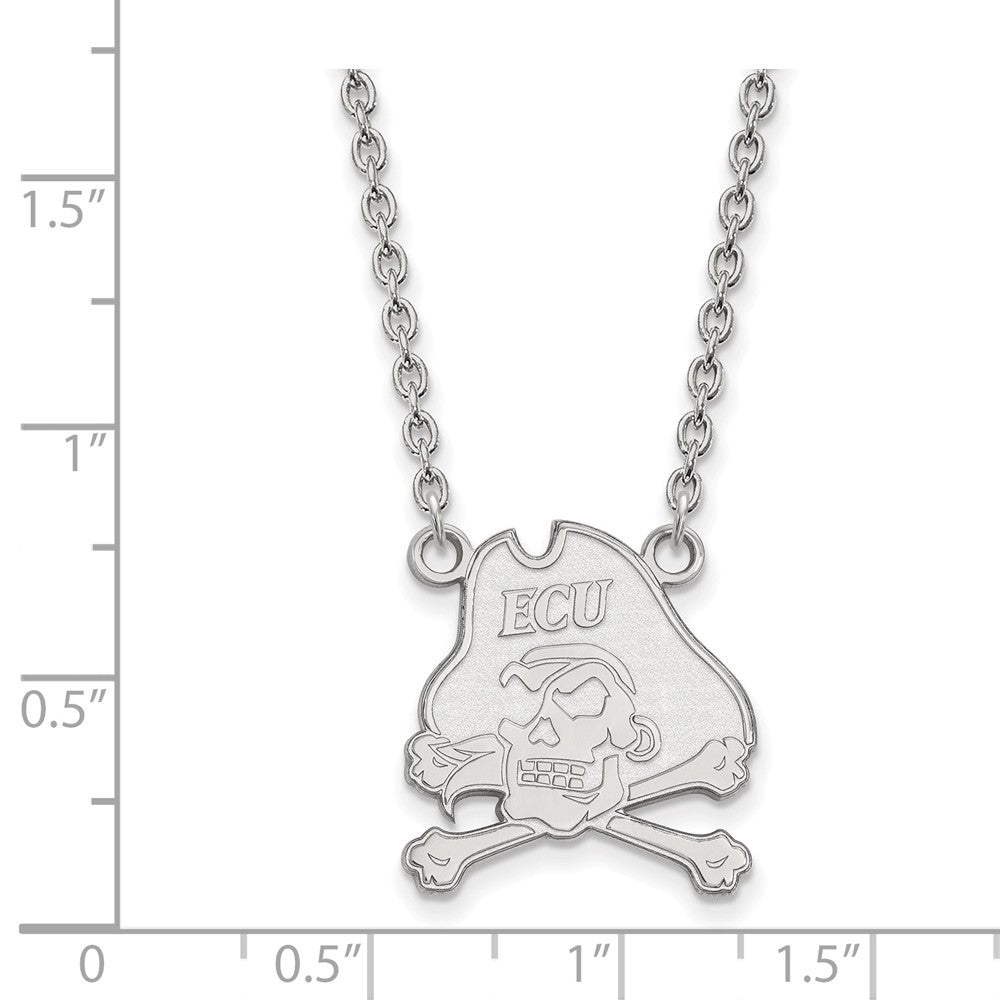 Alternate view of the 14k White Gold East Carolina U Large Pirate Pendant Necklace by The Black Bow Jewelry Co.