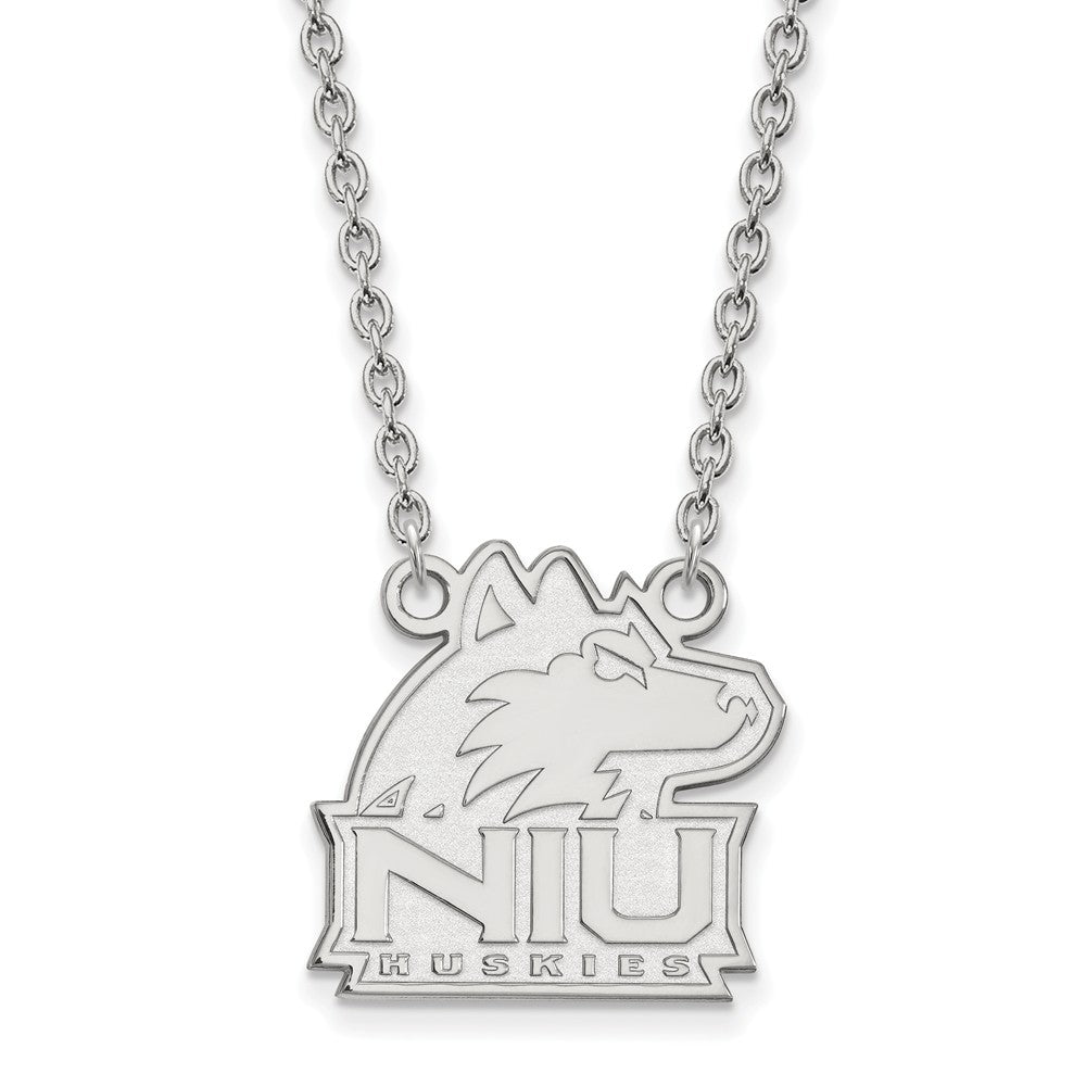14k White Gold Northern Illinois U Large Pendant Necklace, Item N12085 by The Black Bow Jewelry Co.