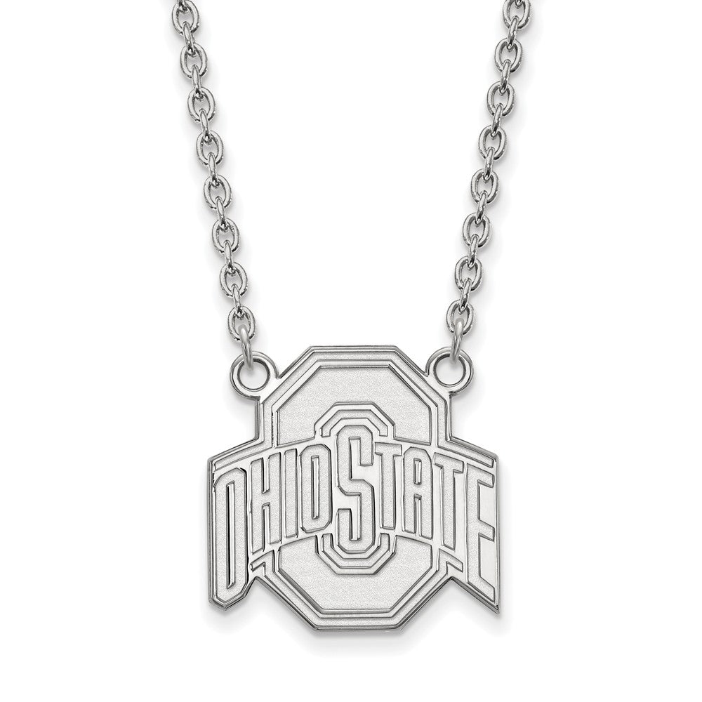14k White Gold Ohio State Large Logo Pendant Necklace, Item N12123 by The Black Bow Jewelry Co.