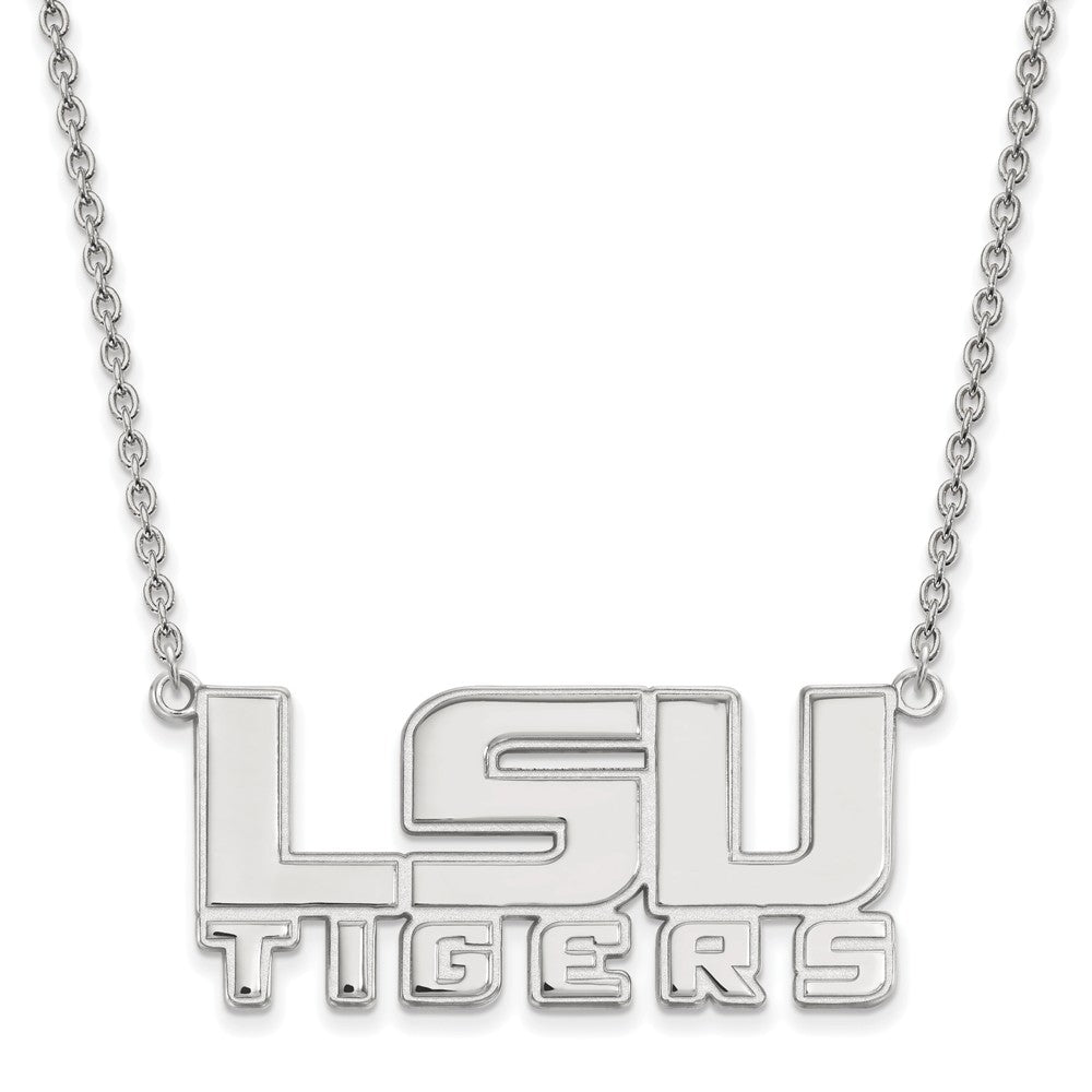 14k White Gold Louisiana State Lg 'LSU' Tigers Pendant Necklace, Item N12149 by The Black Bow Jewelry Co.