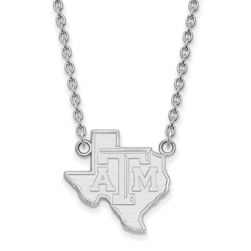 14k White Gold Texas A&M U Large TAM State Pendant Necklace, Item N12153 by The Black Bow Jewelry Co.