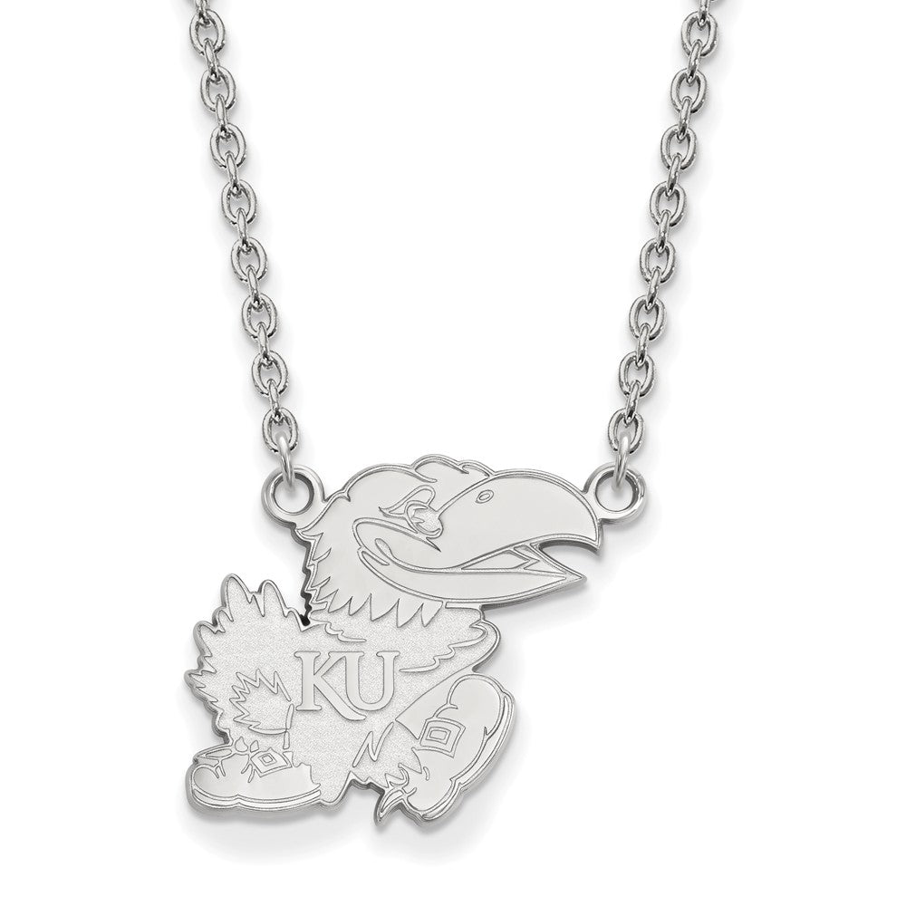 14k White Gold U of Kansas Large Pendant Necklace, Item N12179 by The Black Bow Jewelry Co.
