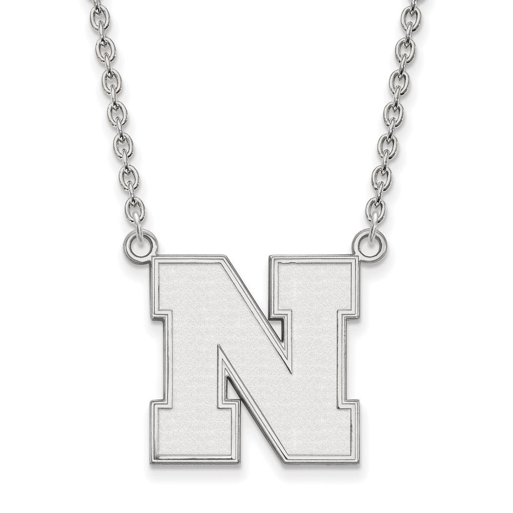 14k White Gold U of Nebraska Large Initial N Pendant Necklace, Item N12191 by The Black Bow Jewelry Co.