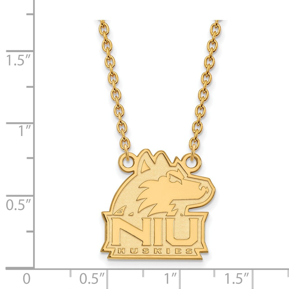 Alternate view of the 14k Yellow Gold Northern Illinois U Large Pendant Necklace by The Black Bow Jewelry Co.