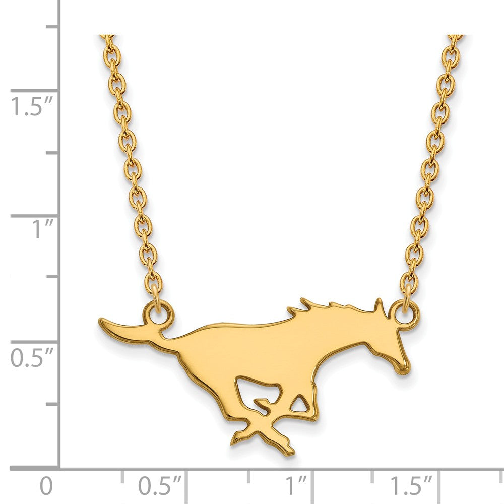 Alternate view of the 14k Yellow Gold Southern Methodist U Large Pendant Necklace by The Black Bow Jewelry Co.