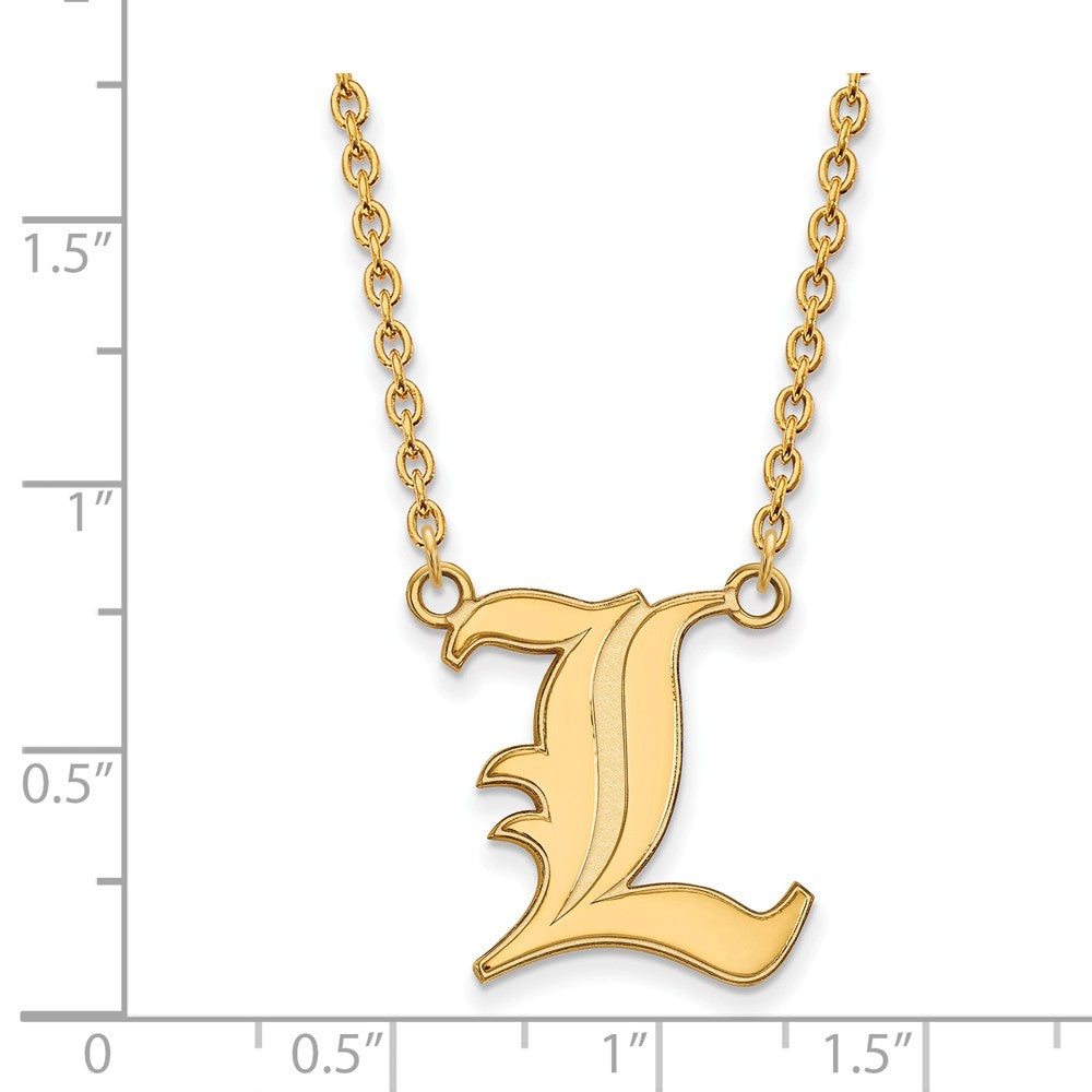 Alternate view of the 14k Yellow Gold U of Louisville Large Pendant Necklace by The Black Bow Jewelry Co.