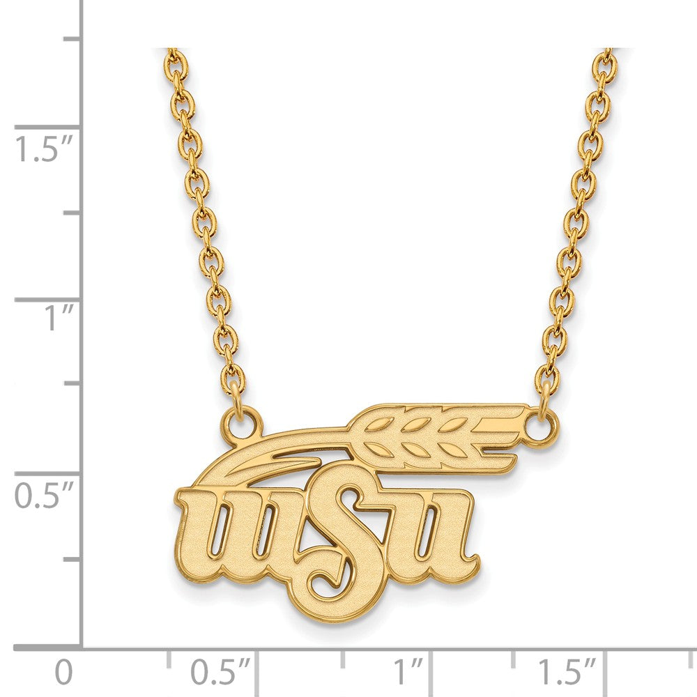 Alternate view of the 14k Yellow Gold Wichita State Large Pendant Necklace by The Black Bow Jewelry Co.