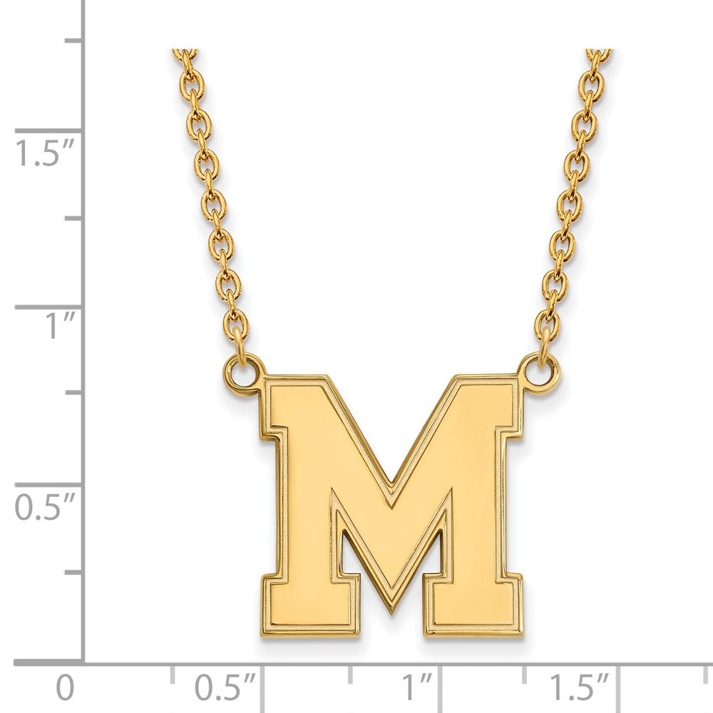 Alternate view of the 14k Yellow Gold U of Memphis Large Initial M Pendant Necklace by The Black Bow Jewelry Co.