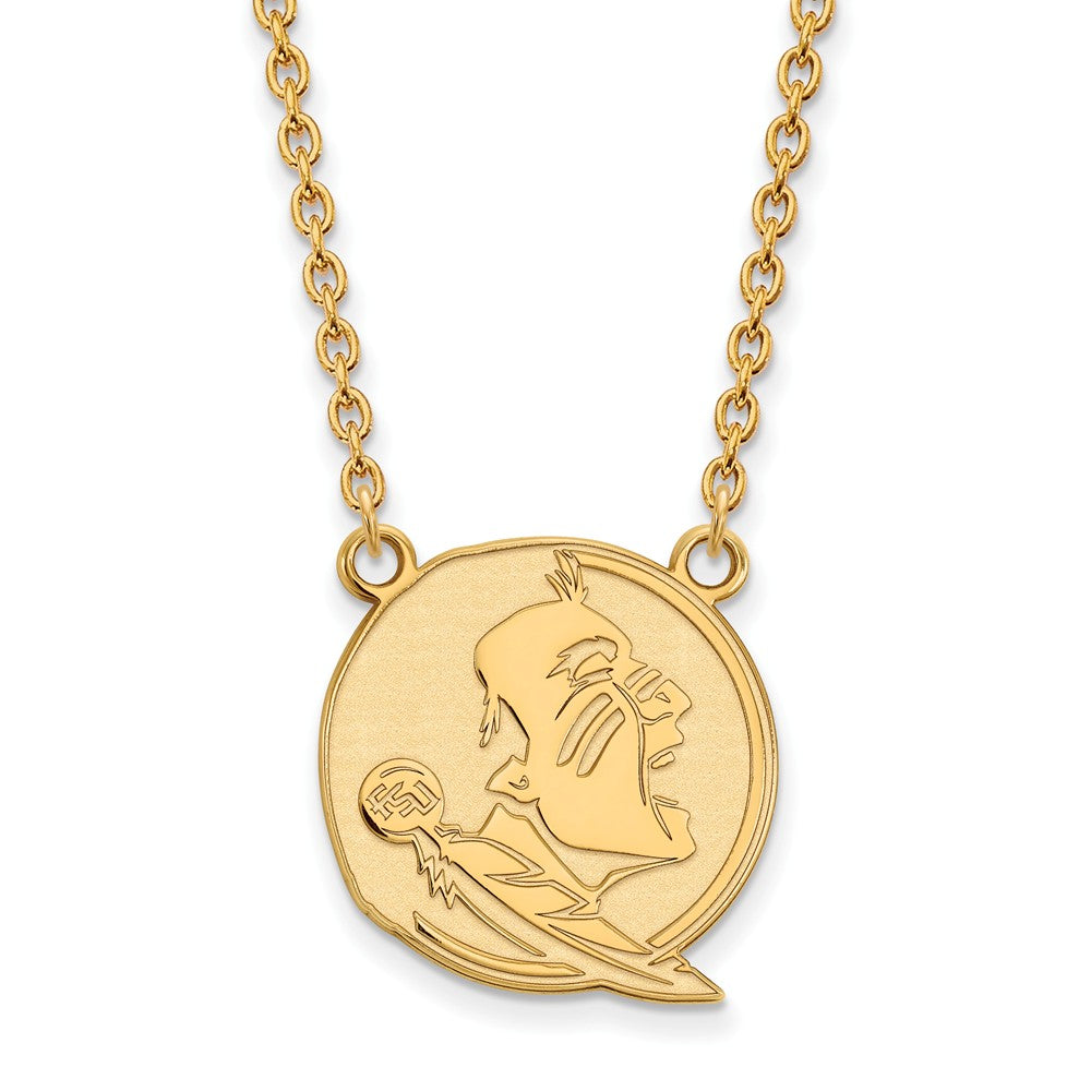 14K Yellow Gold Florida State Lg Seminole Logo Pendant Necklace, Item N12348 by The Black Bow Jewelry Co.
