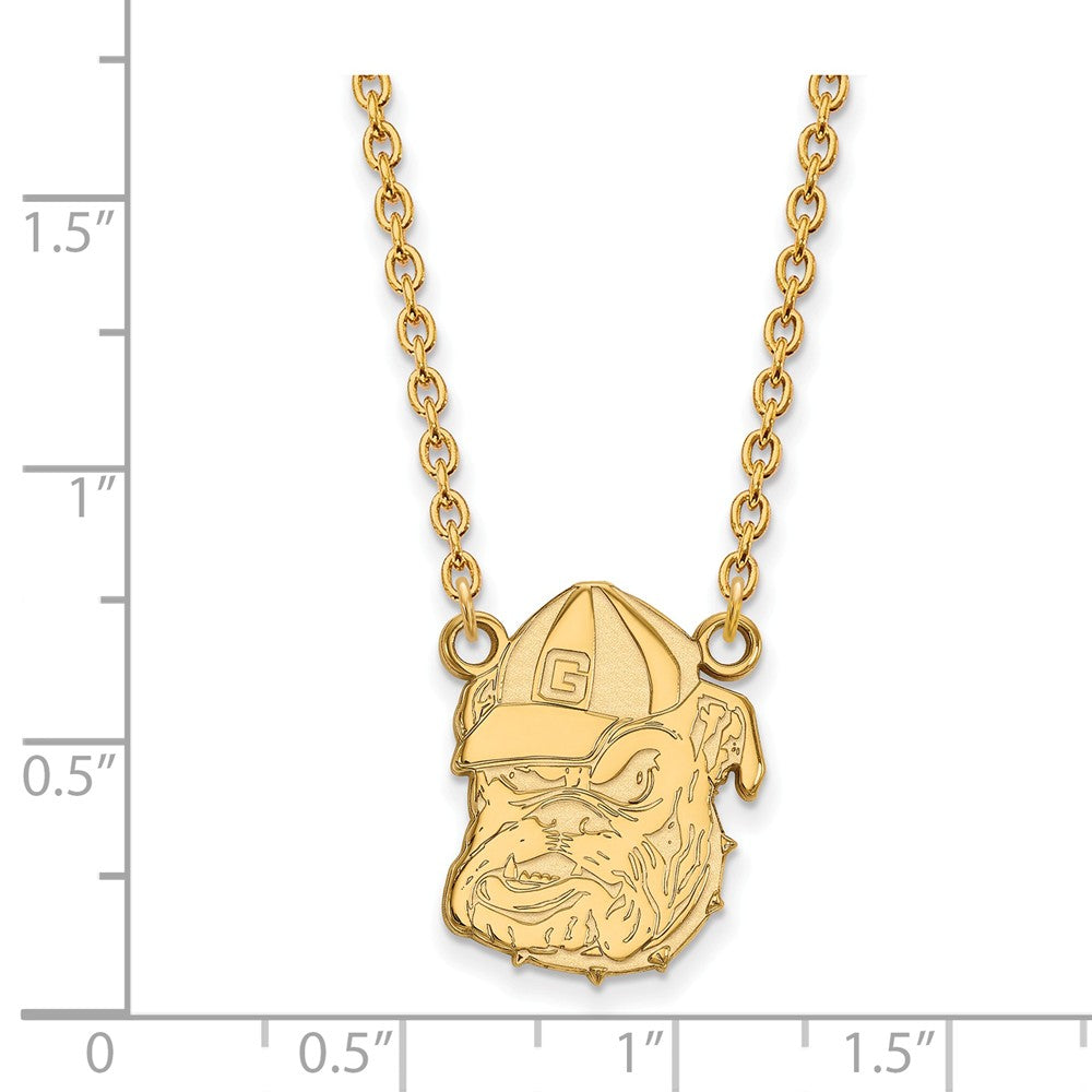 Alternate view of the 14k Yellow Gold U of Georgia Lg Bulldog Logo Pendant Necklace by The Black Bow Jewelry Co.