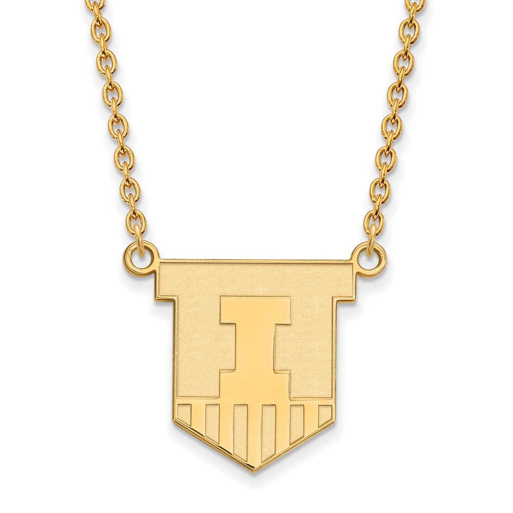 14k Yellow Gold U of Illinois Large Shield Pendant Necklace, Item N12353 by The Black Bow Jewelry Co.