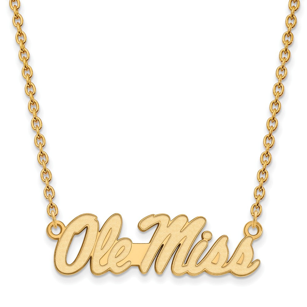 14k Yellow Gold U of Mississippi Ole Miss Logo Pendant Necklace, Item N12354 by The Black Bow Jewelry Co.