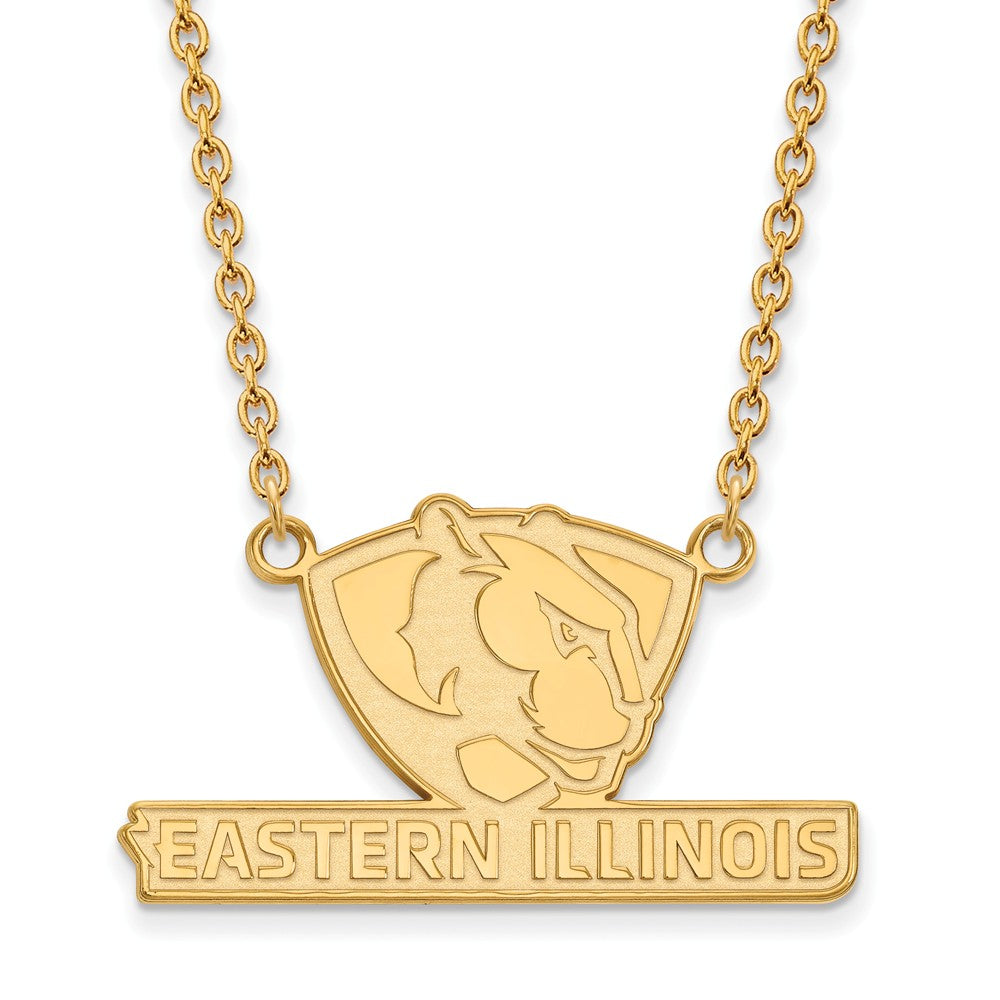 14k Gold Plated Silver Eastern Illinois U Large Pendant Necklace, Item N12408 by The Black Bow Jewelry Co.