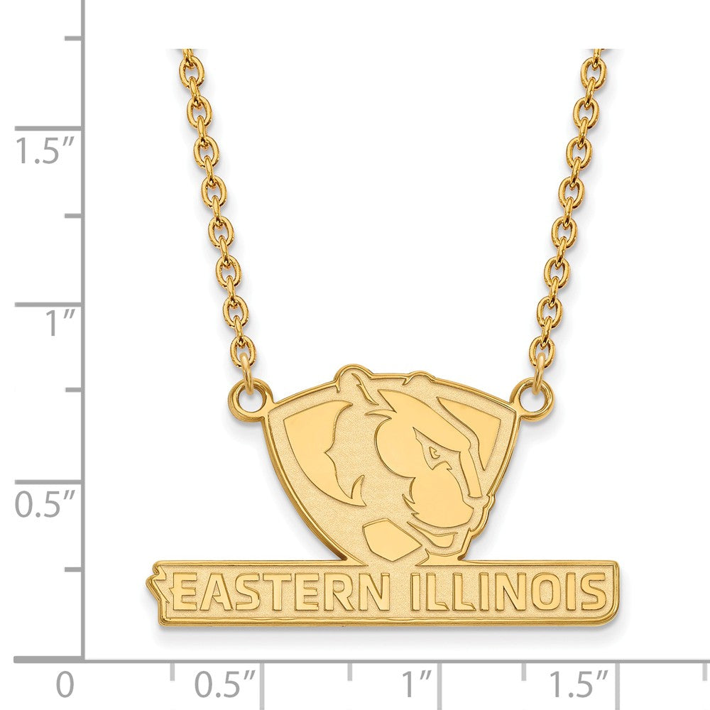 Alternate view of the 14k Gold Plated Silver Eastern Illinois U Large Pendant Necklace by The Black Bow Jewelry Co.