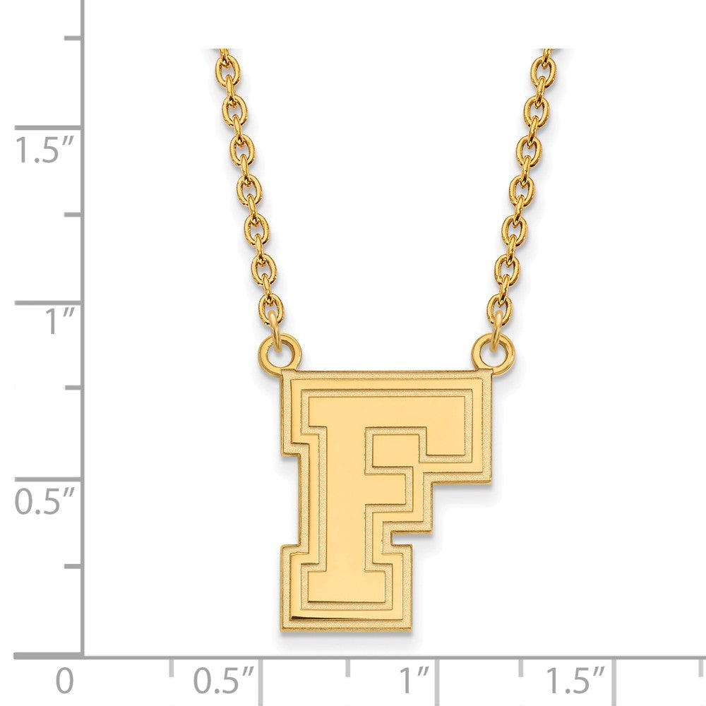 Alternate view of the 14k Gold Plated Silver Fordham U Large Pendant Necklace by The Black Bow Jewelry Co.
