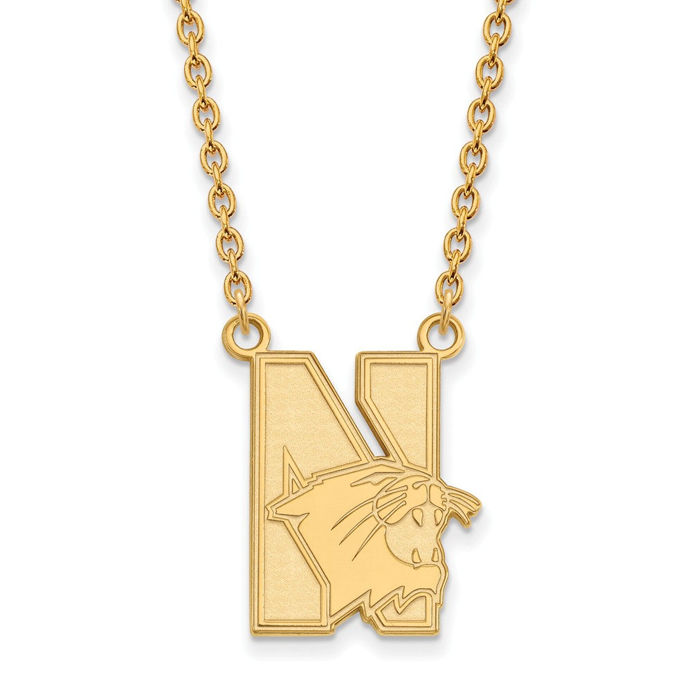 14k Gold Plated Silver Northwestern U Large Pendant Necklace, Item N12415 by The Black Bow Jewelry Co.