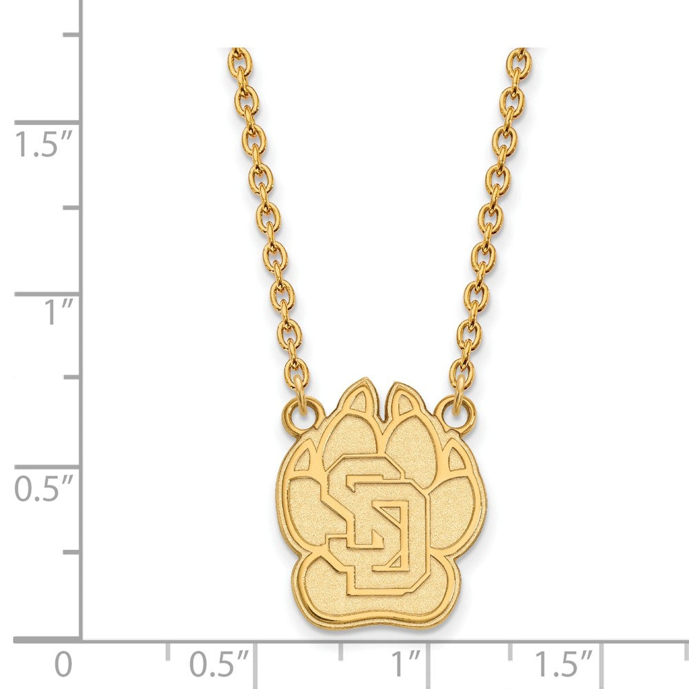Alternate view of the 14k Gold Plated Silver South Dakota Lg 'SD' Paw Pendant Necklace by The Black Bow Jewelry Co.